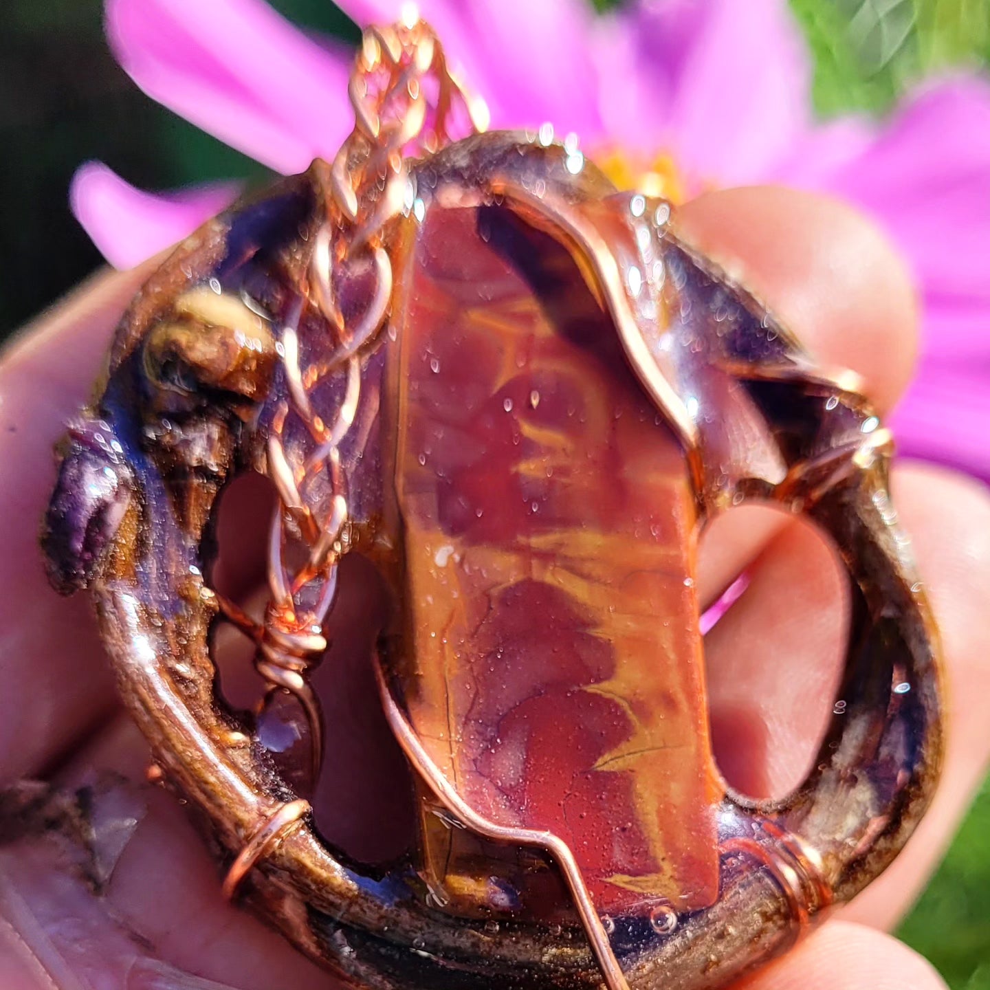 Double Sided Noreena Fire Jasper Nested in Maple