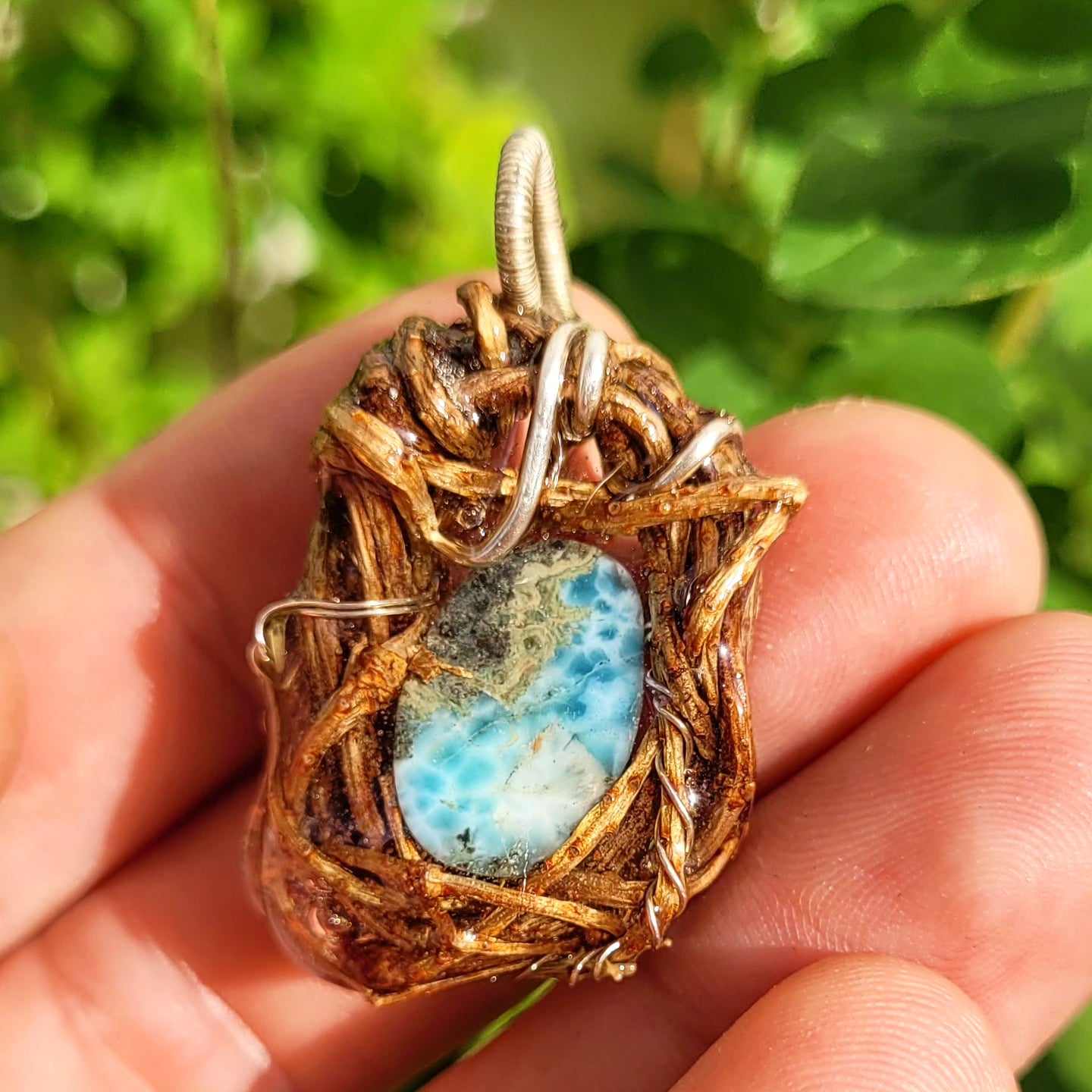 Larimar Nested in Douglas Fir and Silver
