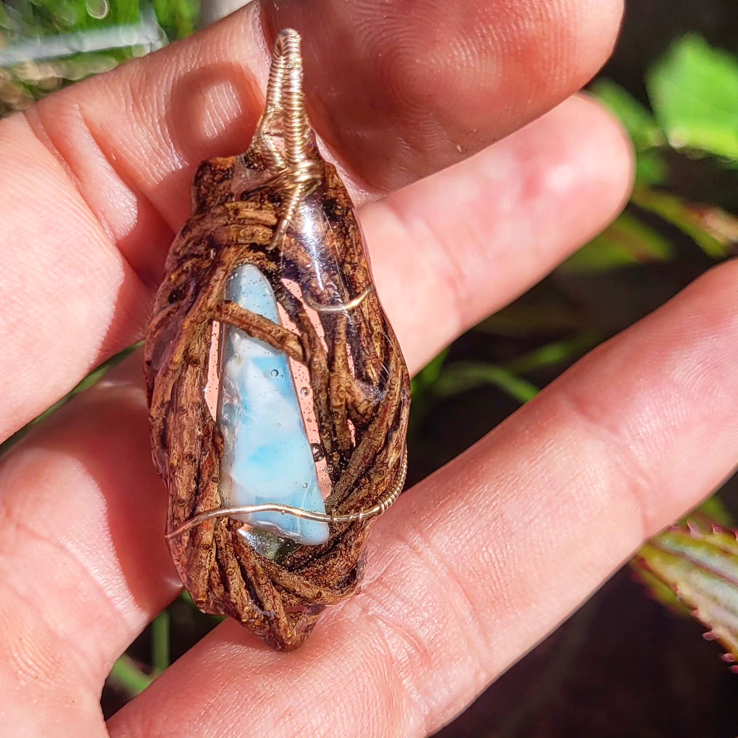 Larimar & Labradorite Nested in Douglas Fir and Silver