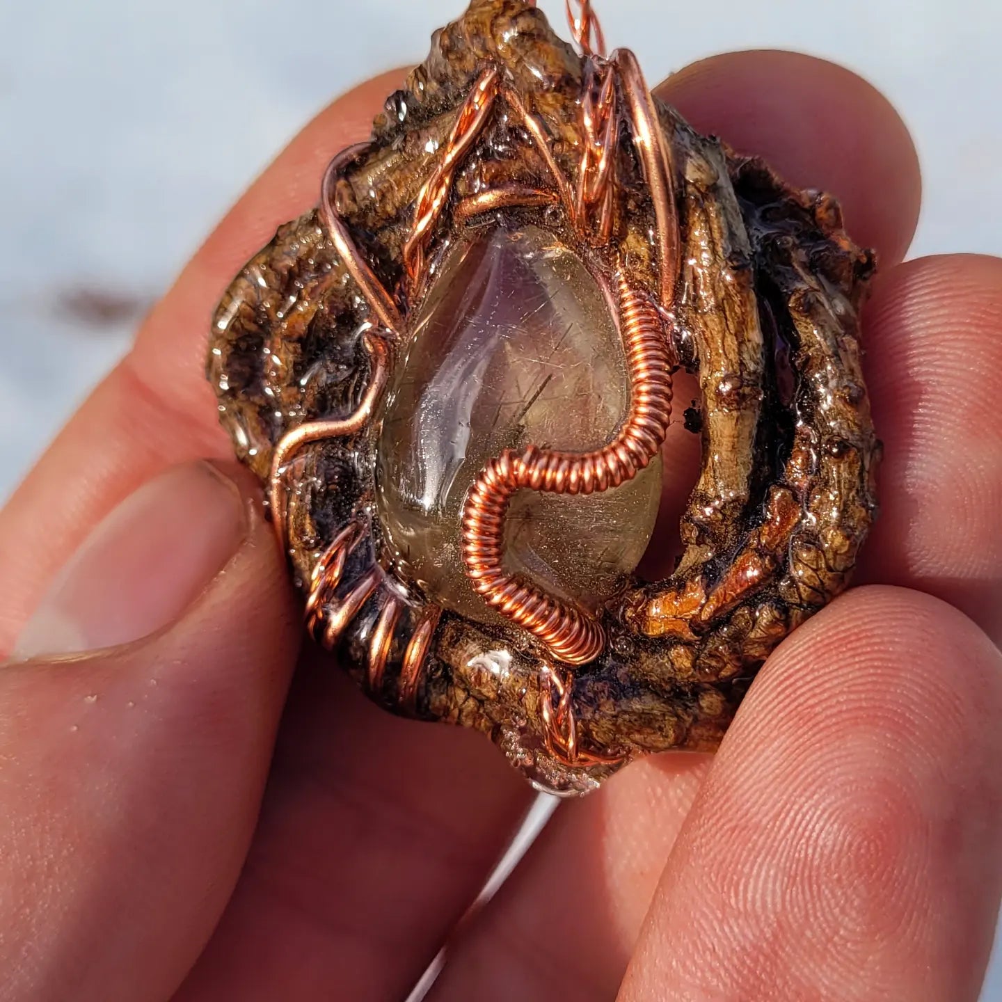 Double sided, Rutile quartz in Pine branch Spiritnest
