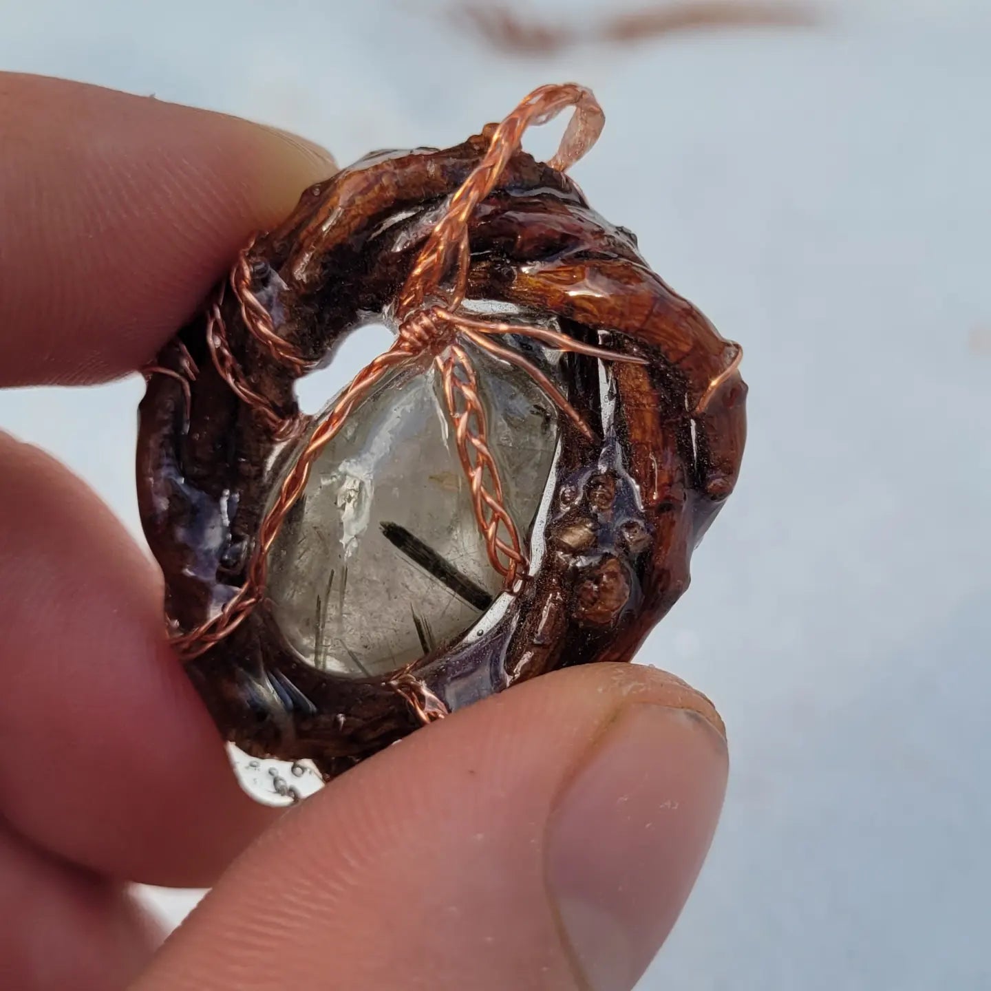 Double sided, Pine branch & Green tourmalated quartz