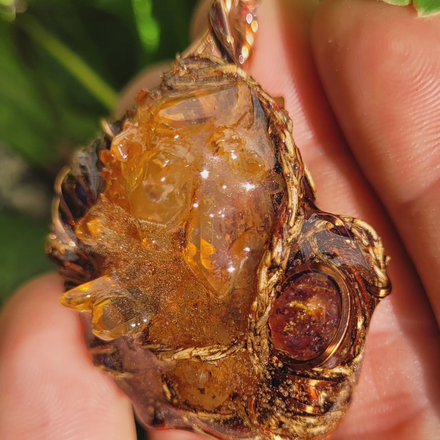 Double Sided Tangerine Quartz & Raw Ruby Nested in Western Hemlock