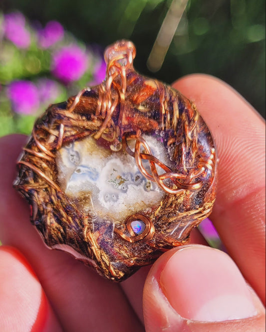 Hemlock, Solar Quarts Stalactite and Fire Opal Nest