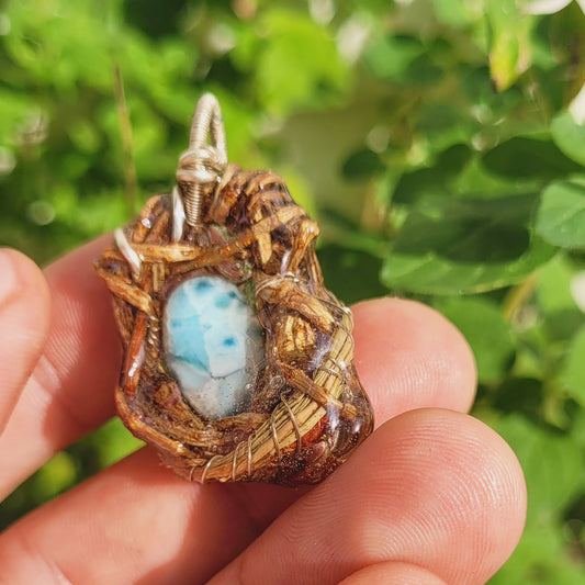 Larimar Nested in Douglas Fir and Silver