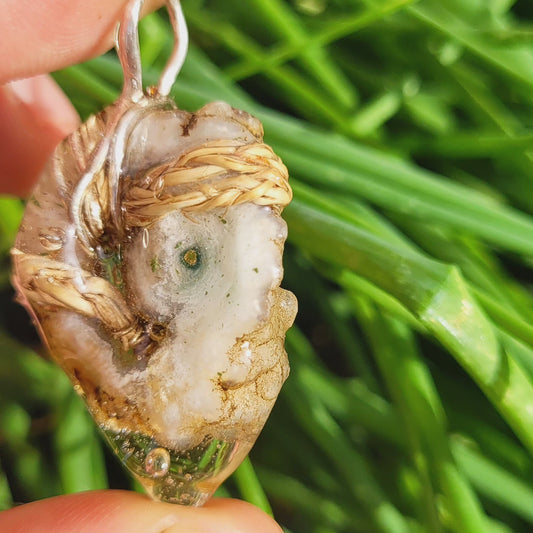 Double Sided Solar Quartz Stalactite with Braided Cedar and Silver