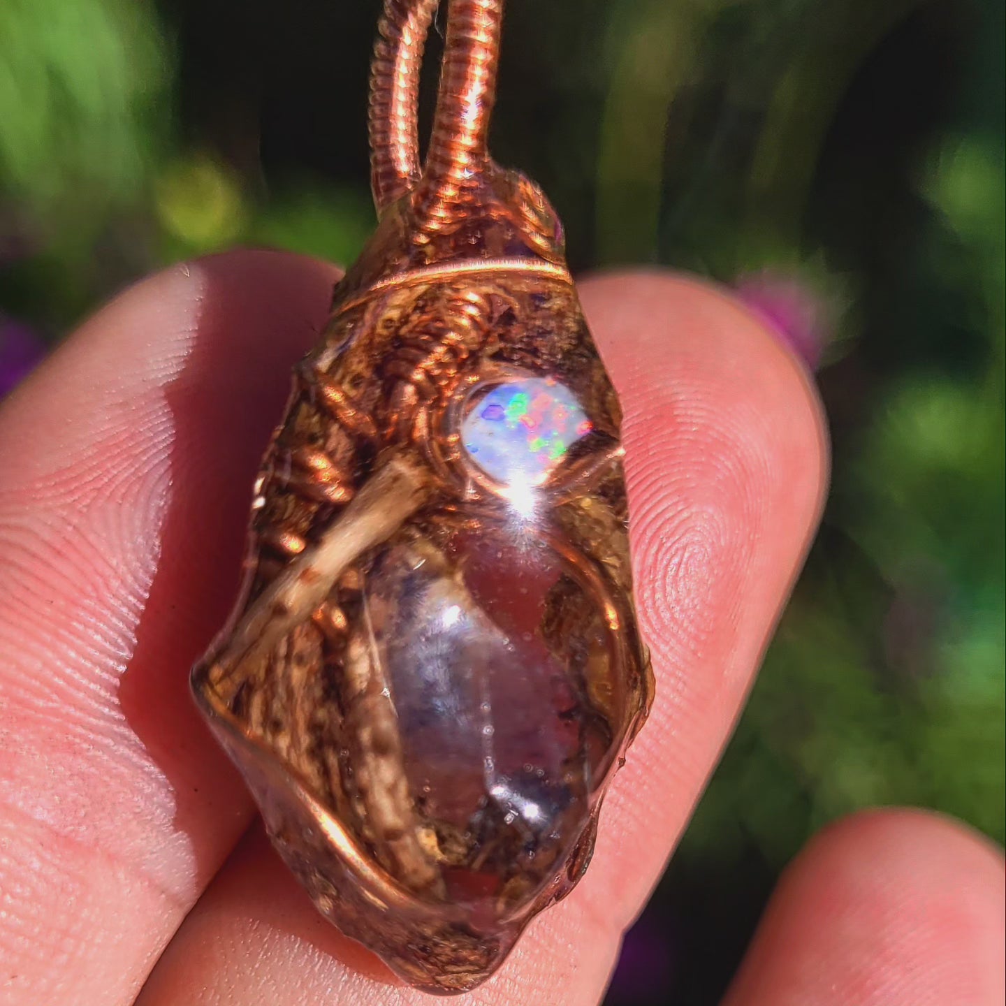 Herkimer Diamond and Fire Opal Nested in Douglas Fir