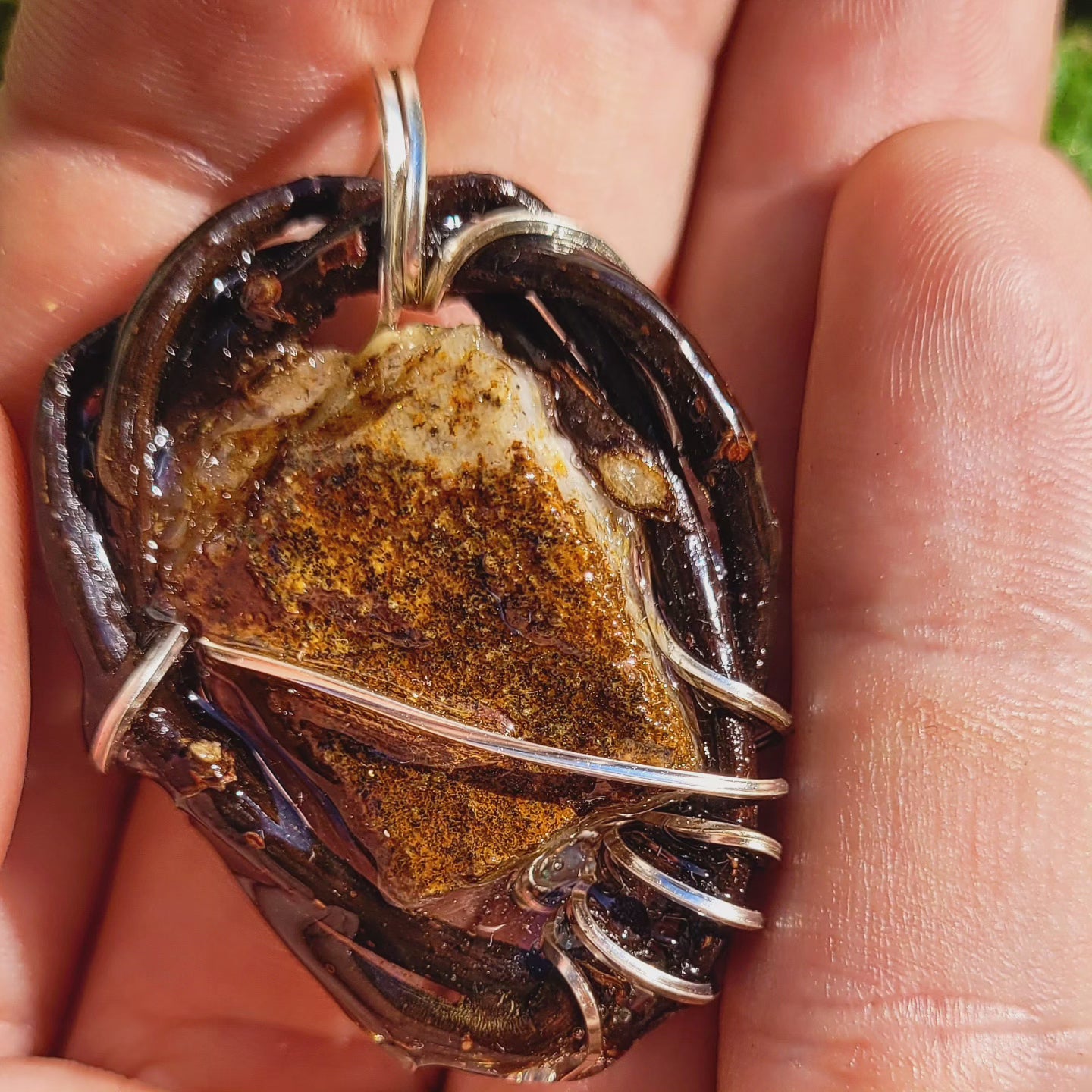 Quartz plate & Fire Opal Nested in Bloodwood and Silver