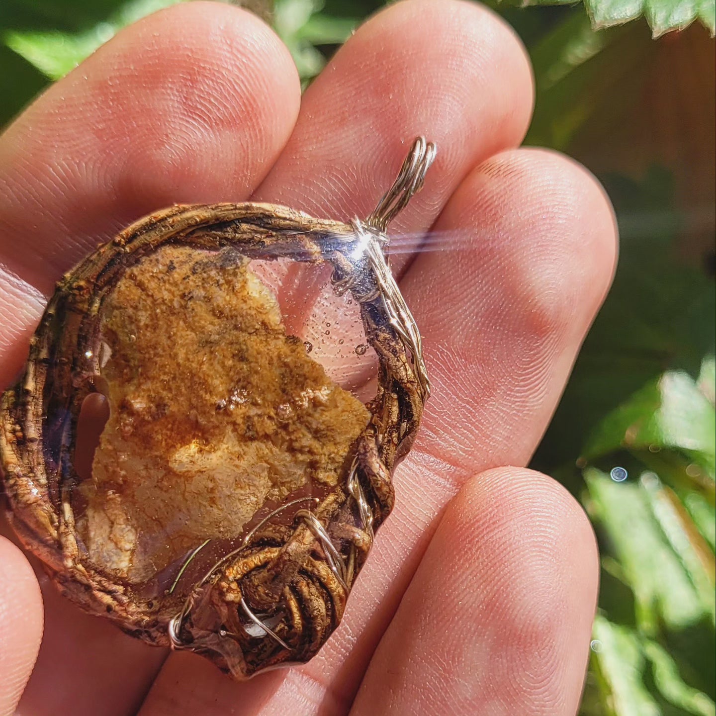 Quartz plate & Fire Opal Nested in Douglas Fir and Silver