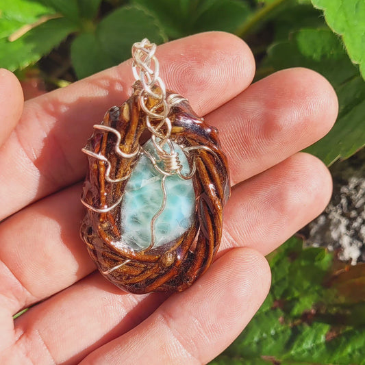 Larimar Nested in Hazel and Silver