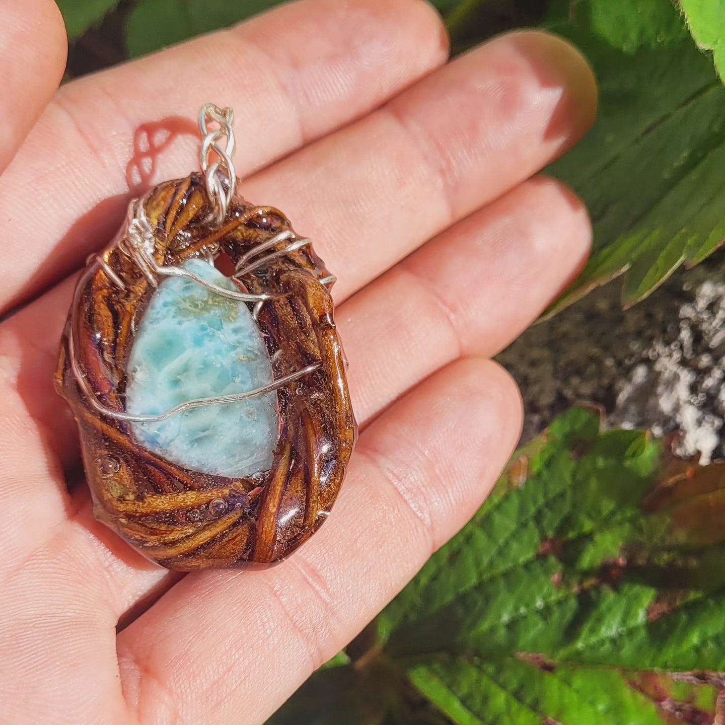 Larimar Nested in Hazel and Silver