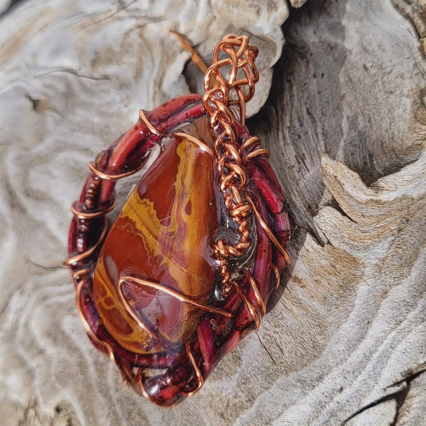 Double Sided Noreena Fire Jasper Nested in Maple