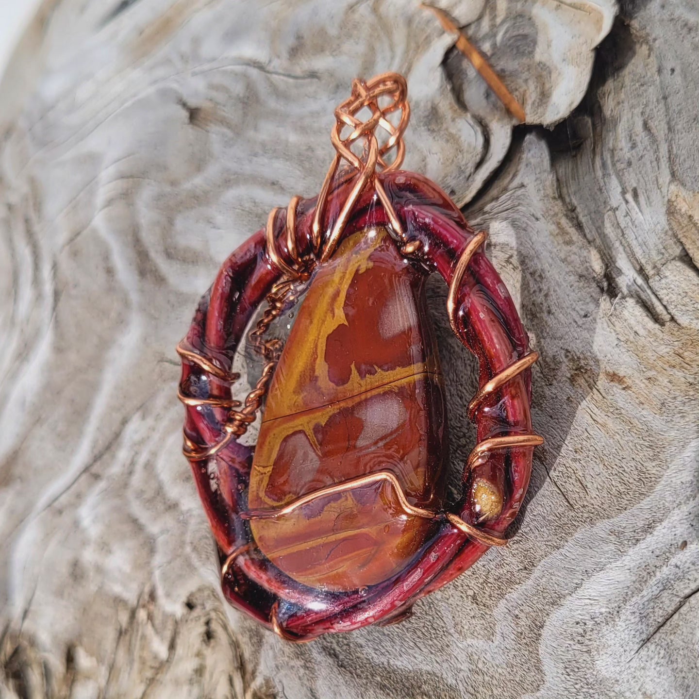 Double Sided Noreena Fire Jasper Nested in Maple