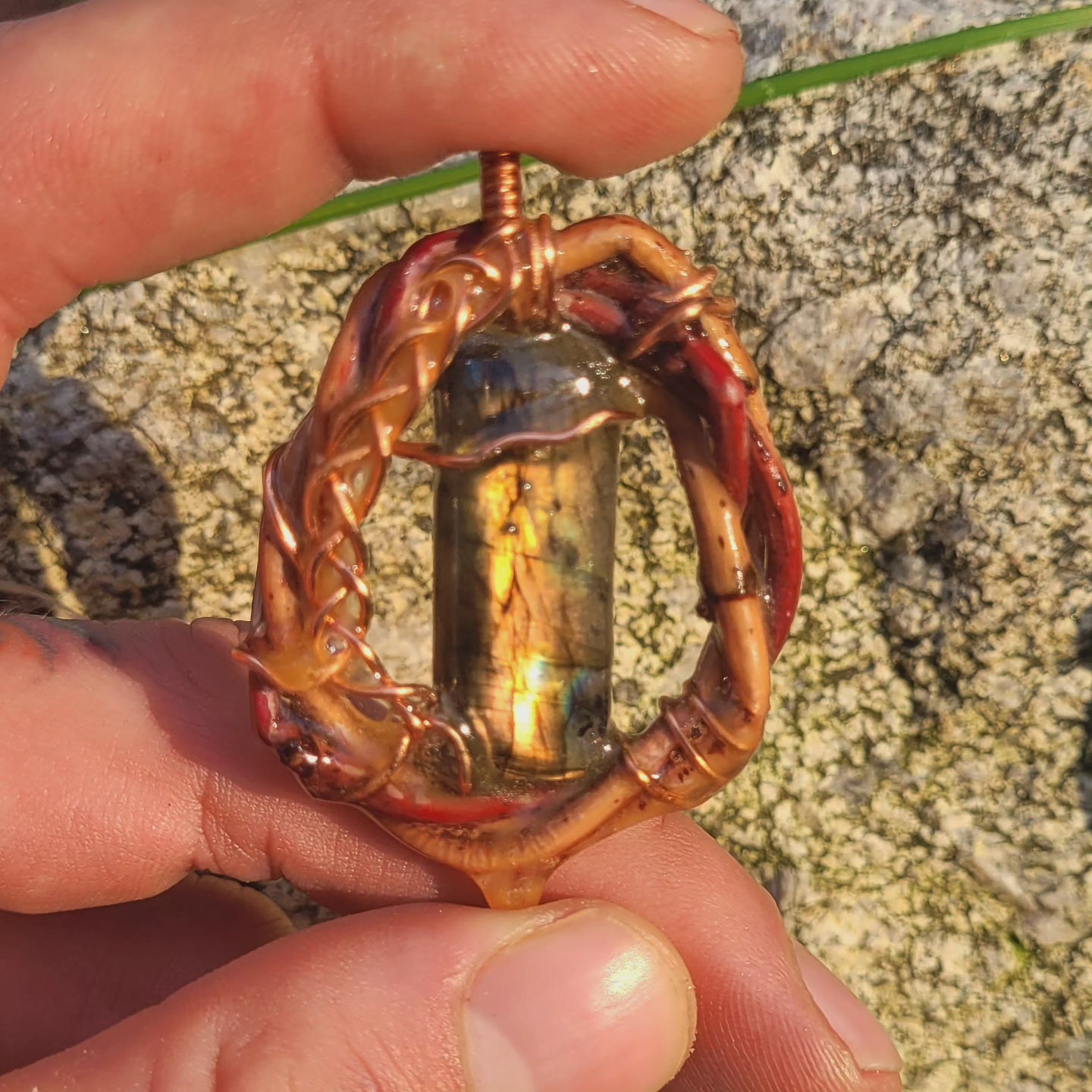 A Double Sided Glowing Labradorite Nested in Maple