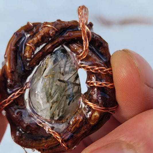 Double sided, Pine branch & Green tourmalated quartz